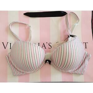 Victoria's Secret Padded Perfectly pushup bra - 34C - pink white Black stripes